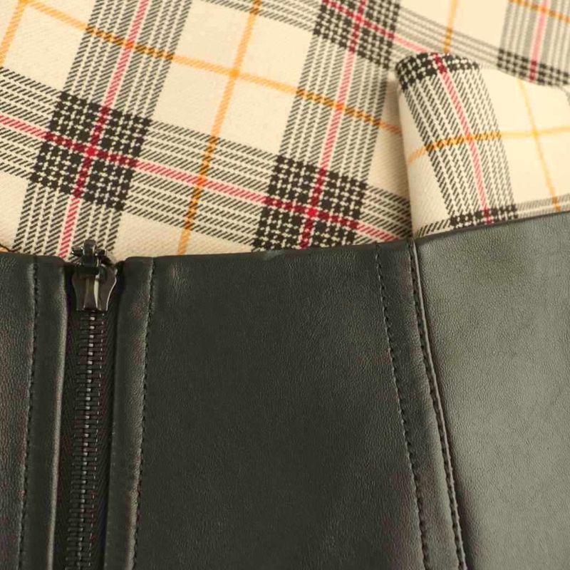 Louis Vuitton Wrap Check Skirt Silk-blend Lamb Leather 38 Brown Beige Multicolor