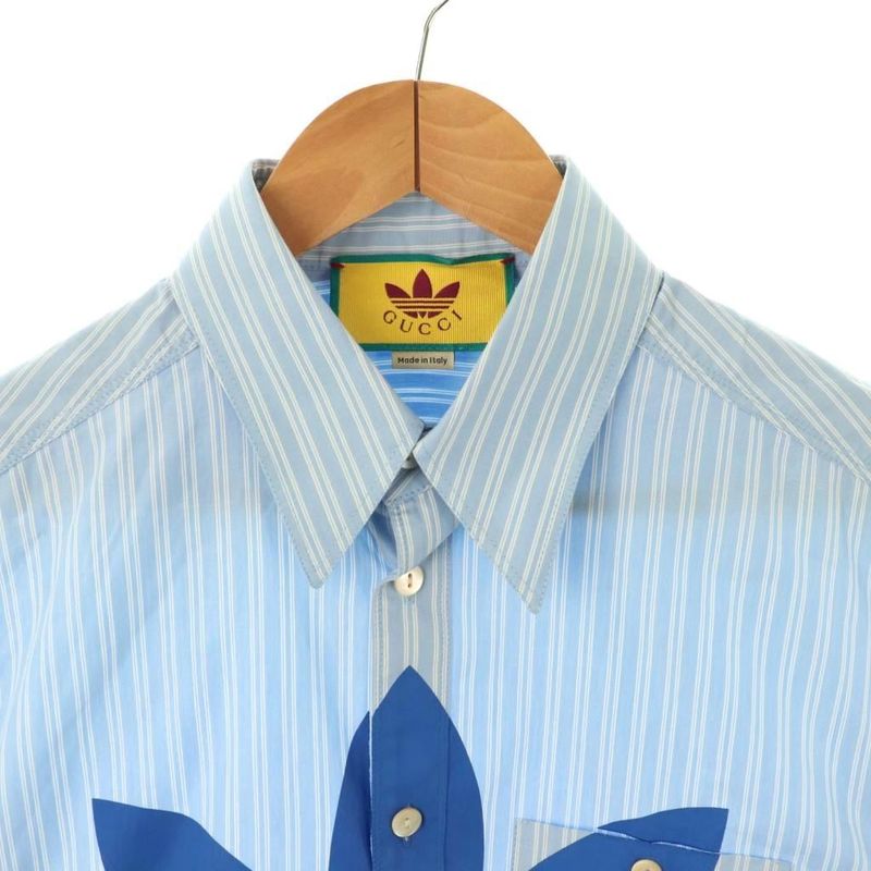 Gucci X Adidas Striped Shirt Stencolor Logo Print 15+ Light Blue White CX - GY57