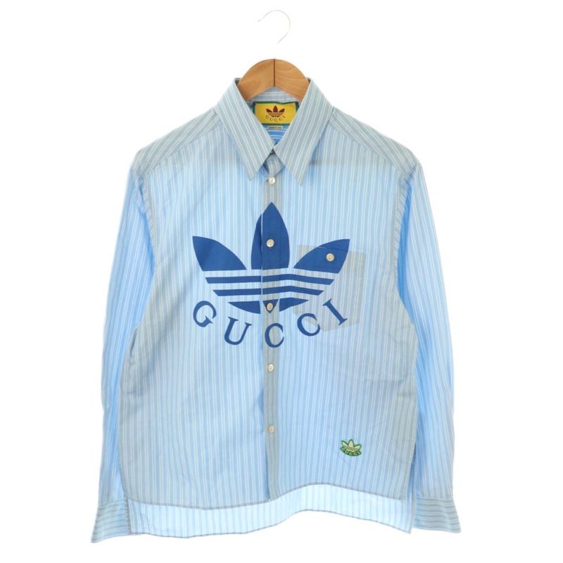 Gucci X Adidas Striped Shirt Stencolor Logo Print 15+ Light Blue White CX - GY57