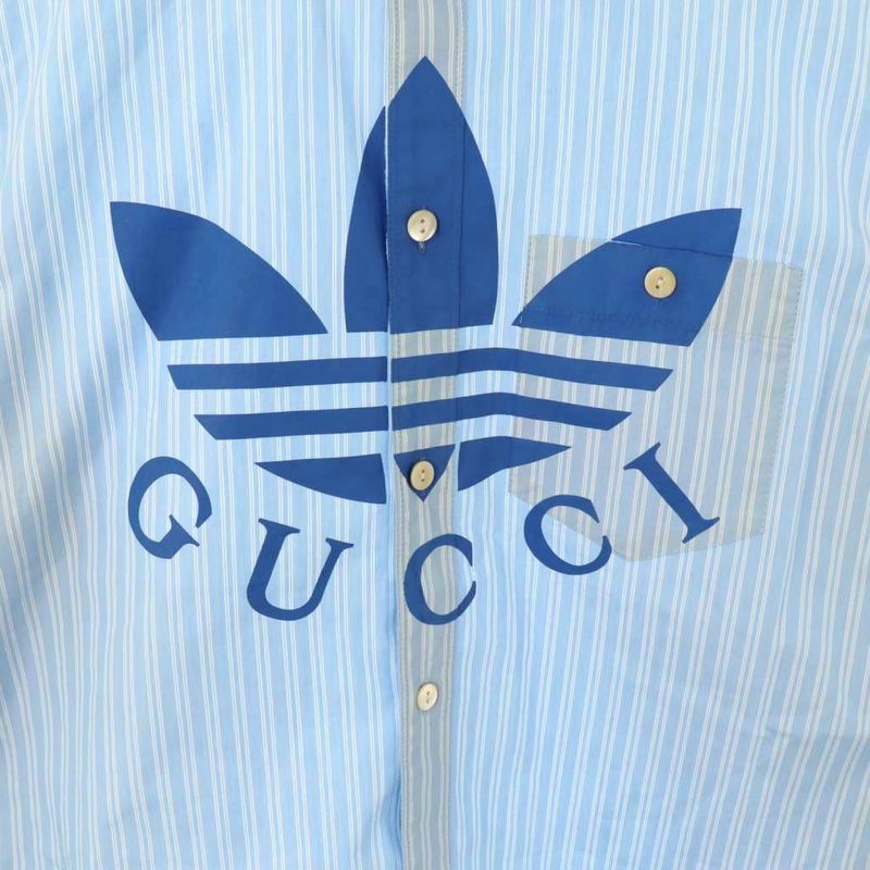 Gucci X Adidas Striped Shirt Stencolor Logo Print 15+ Light Blue White CX - GY57