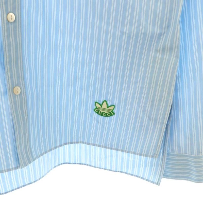 Gucci X Adidas Striped Shirt Stencolor Logo Print 15+ Light Blue White CX - GY57