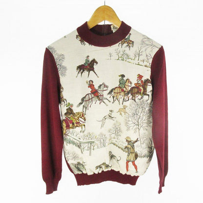 Hermes Silk Cashmere Knit Sweater High Neck Carriage Horse Pattern Horse People