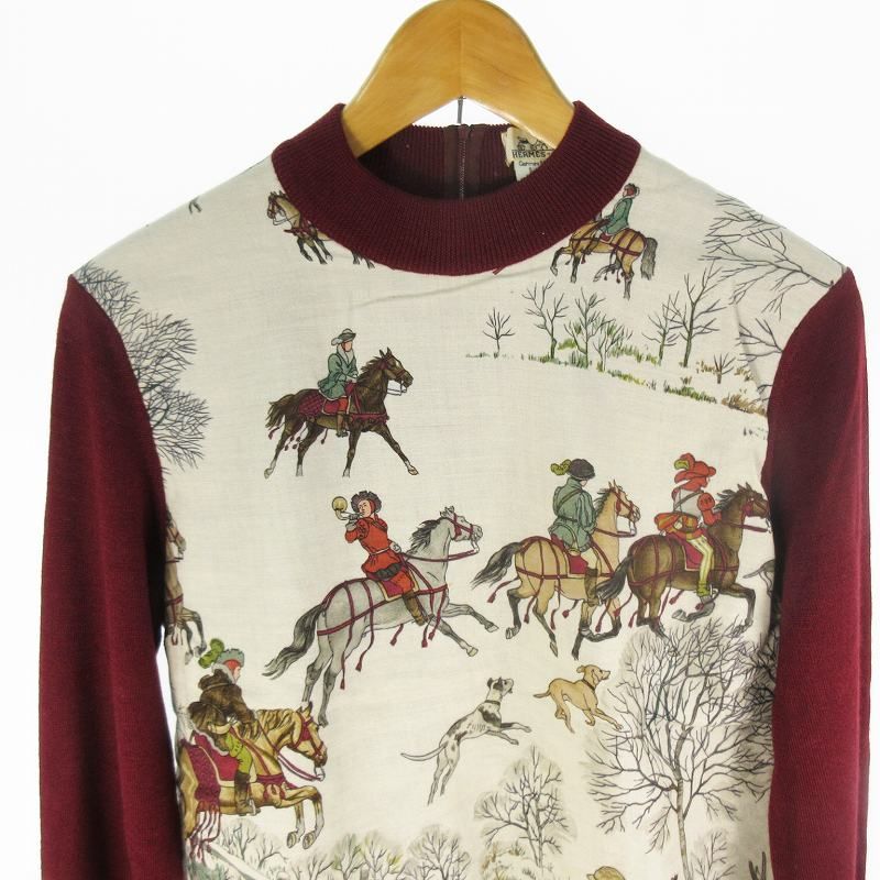 Hermes Silk Cashmere Knit Sweater High Neck Carriage Horse Pattern Horse People