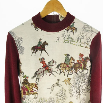 Hermes Silk Cashmere Knit Sweater High Neck Carriage Horse Pattern Horse People