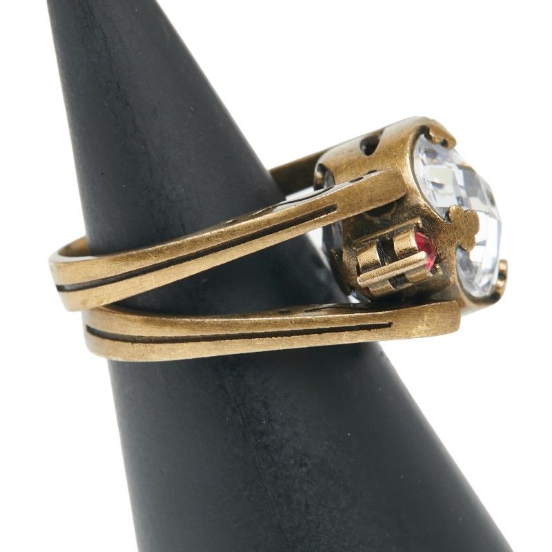 Dior Ring #M Gold Red Plated Rhinestone Women's Dior