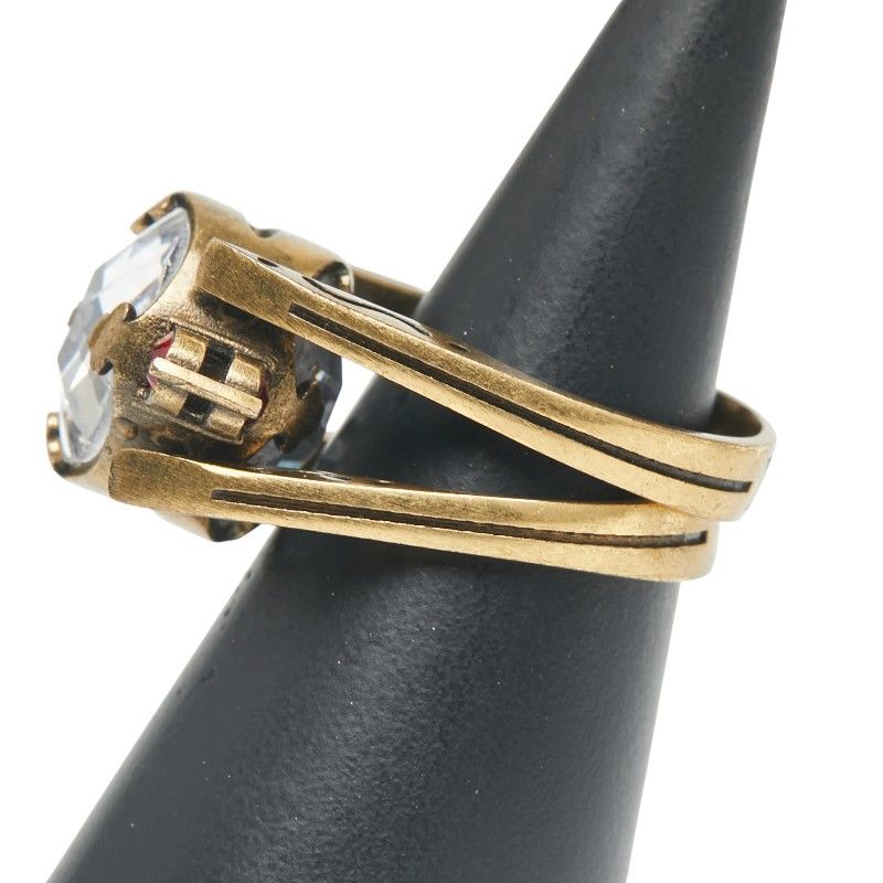 Dior Ring #M Gold Red Plated Rhinestone Women's Dior