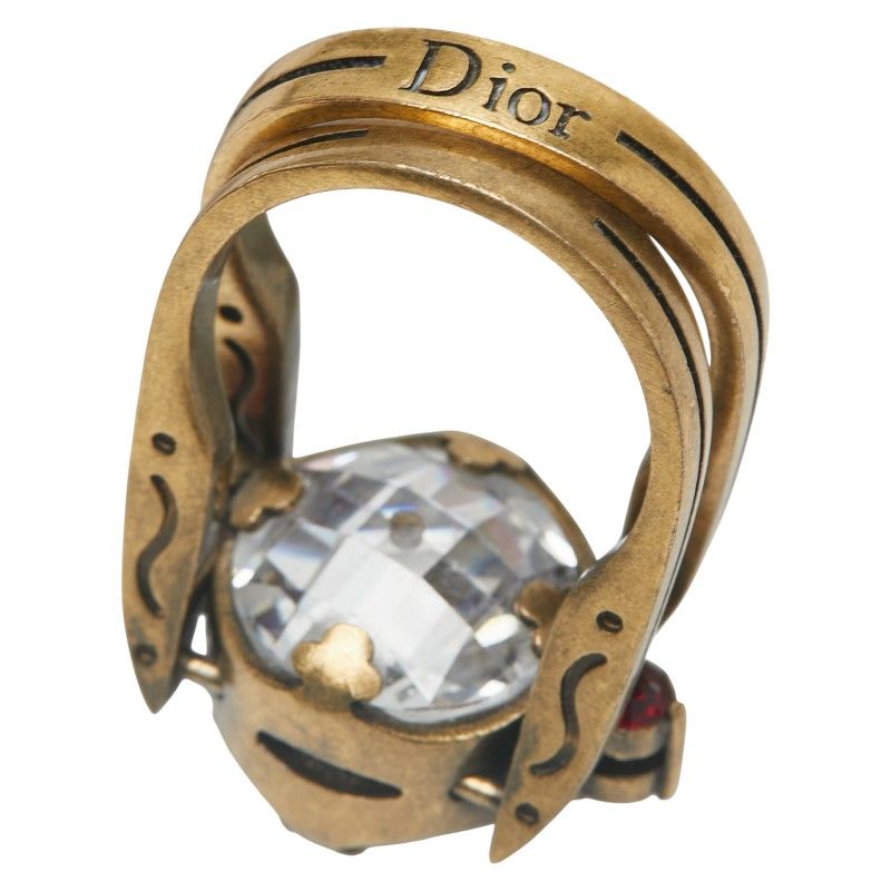 Dior Ring #M Gold Red Plated Rhinestone Women's Dior