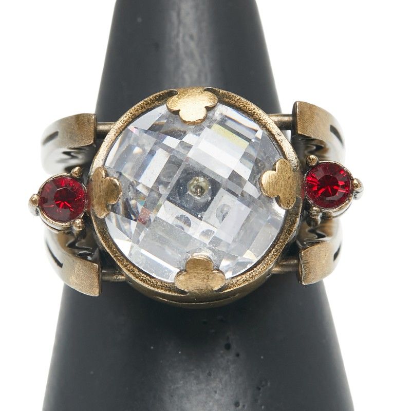 Dior Ring #M Gold Red Plated Rhinestone Women's Dior