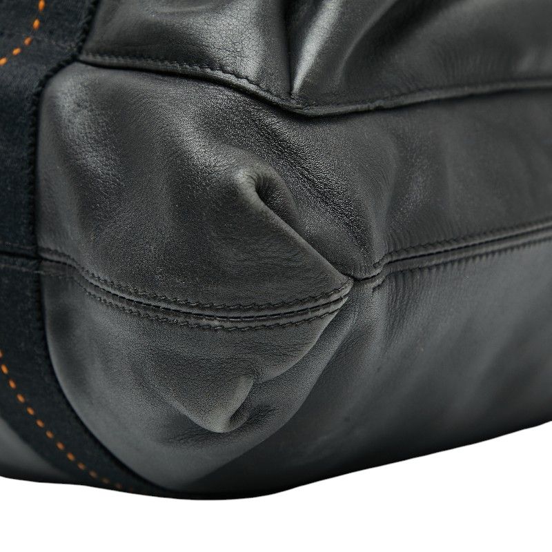 Hermes Caravan Vertical GM Tote Bag Shoulder Bag 2WAY Black Voderma Canvas