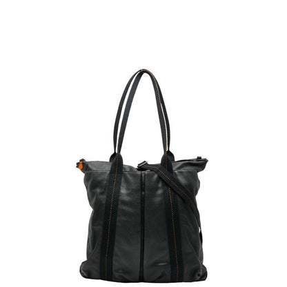 Hermes Caravan Vertical GM Tote Bag Shoulder Bag 2WAY Black Voderma Canvas