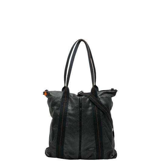 Hermes Caravan Vertical GM Tote Bag Shoulder Bag 2WAY Black Voderma Canvas