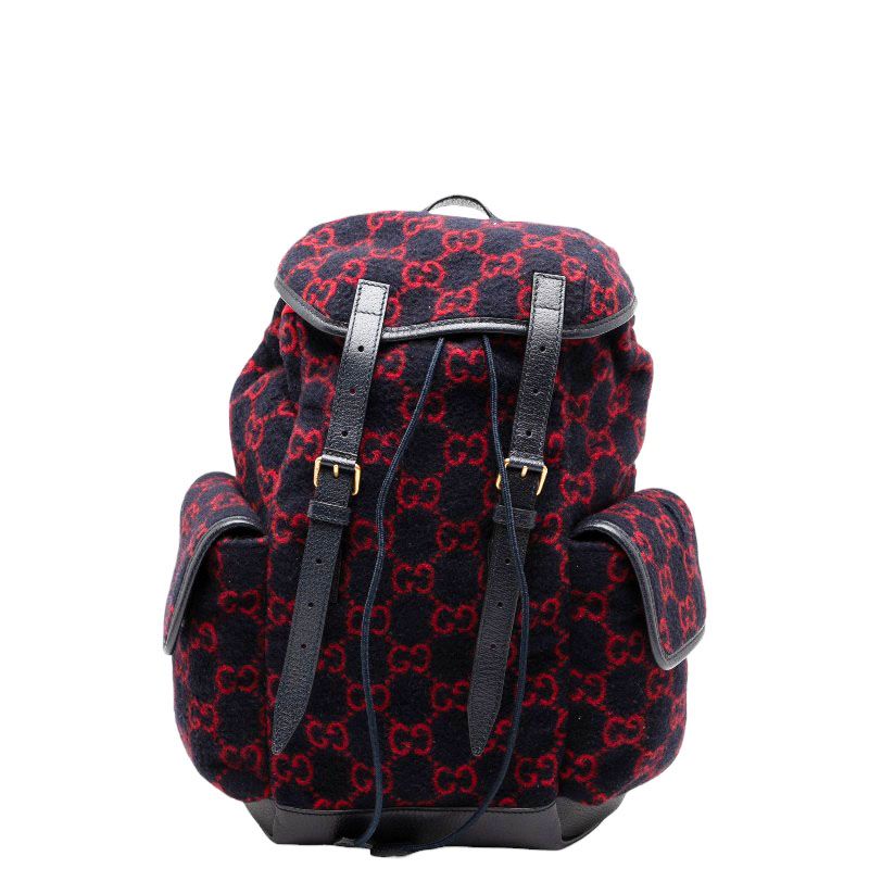 Gucci GG Wool Backpack 598184 Navy Red Wool Leather Women's Gucci