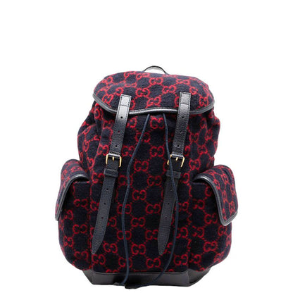Gucci GG Wool Backpack 598184 Navy Red Wool Leather Women's Gucci