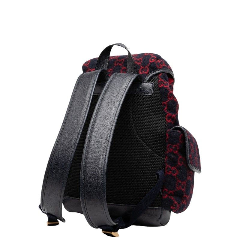 Gucci GG Wool Backpack 598184 Navy Red Wool Leather Women's Gucci