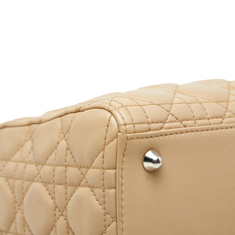 Christian Dior Canage Lady Dior Large Handbag Shoulder Bag 2WAY Beige Leather