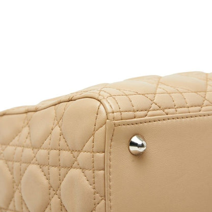 Christian Dior Canage Lady Dior Large Handbag Shoulder Bag 2WAY Beige Leather