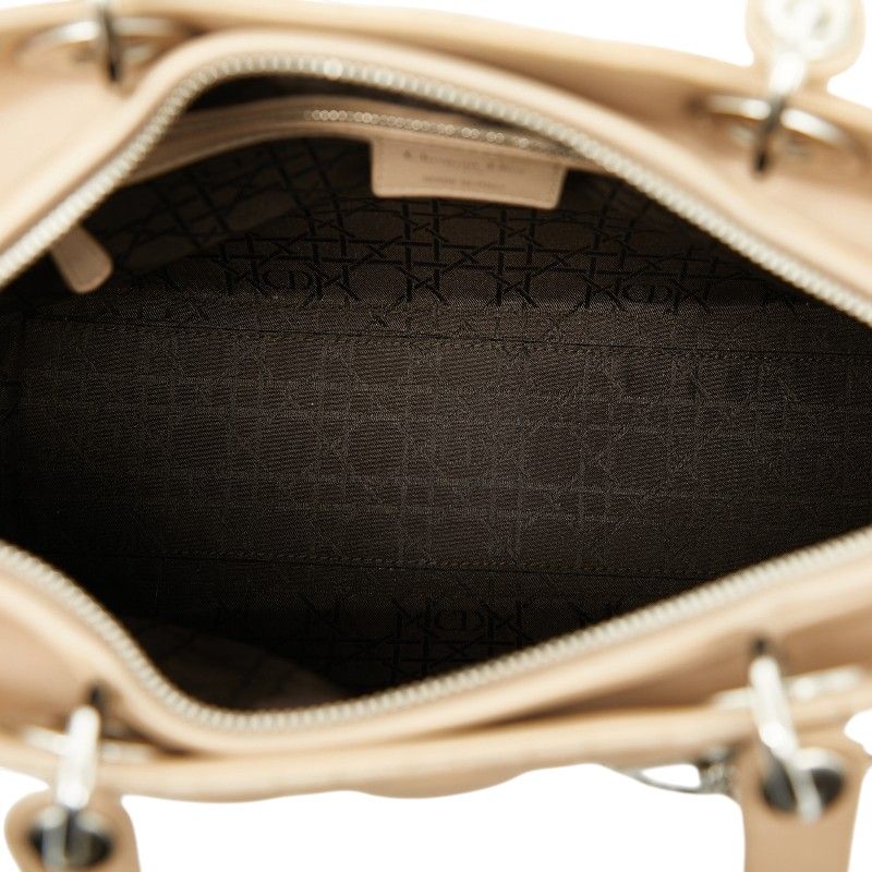 Christian Dior Canage Lady Dior Large Handbag Shoulder Bag 2WAY Beige Leather