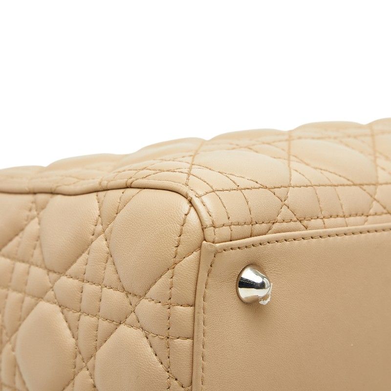 Christian Dior Canage Lady Dior Large Handbag Shoulder Bag 2WAY Beige Leather