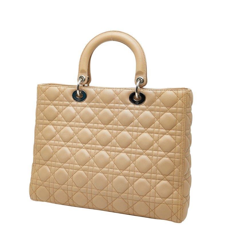 Christian Dior Canage Lady Dior Large Handbag Shoulder Bag 2WAY Beige Leather
