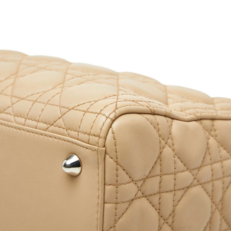 Christian Dior Canage Lady Dior Large Handbag Shoulder Bag 2WAY Beige Leather