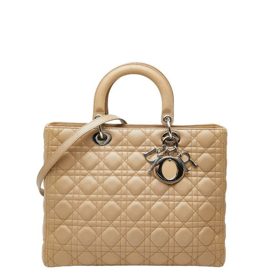 Christian Dior Canage Lady Dior Large Handbag Shoulder Bag 2WAY Beige Leather
