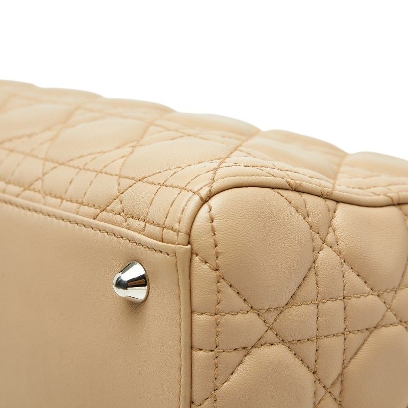 Christian Dior Canage Lady Dior Large Handbag Shoulder Bag 2WAY Beige Leather