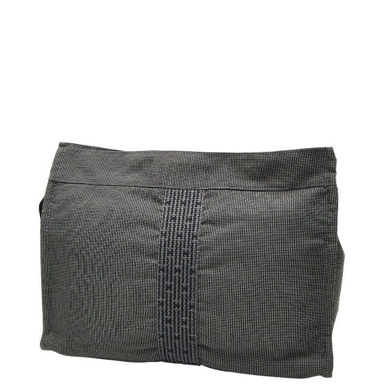 Hermes Her Line Clutch Bag Second Bag Grey Black Canvas Women Hermes