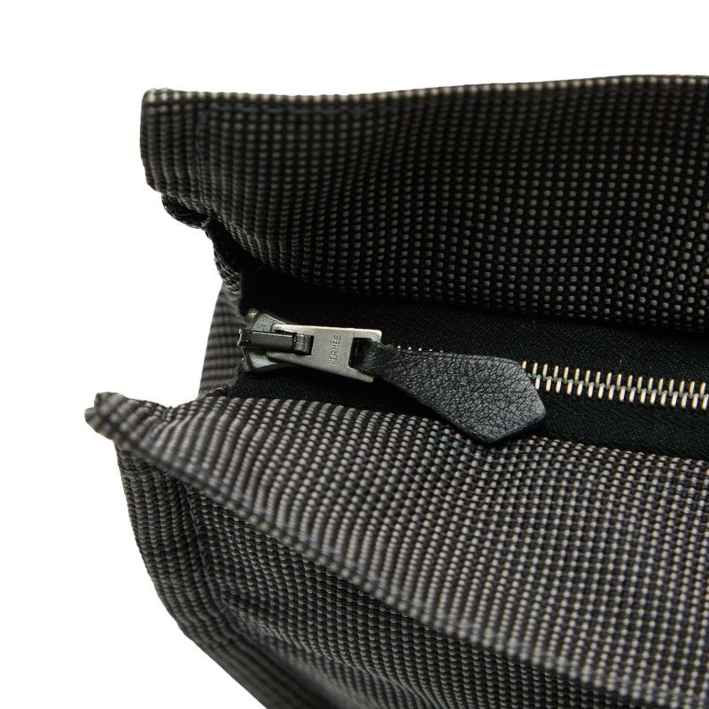 Hermes Her Line Clutch Bag Second Bag Grey Black Canvas Women Hermes