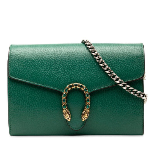 Gucci Duonisos Chain Shoulder Bag Wallet Bag 401231 Green Leather Women's Gucci