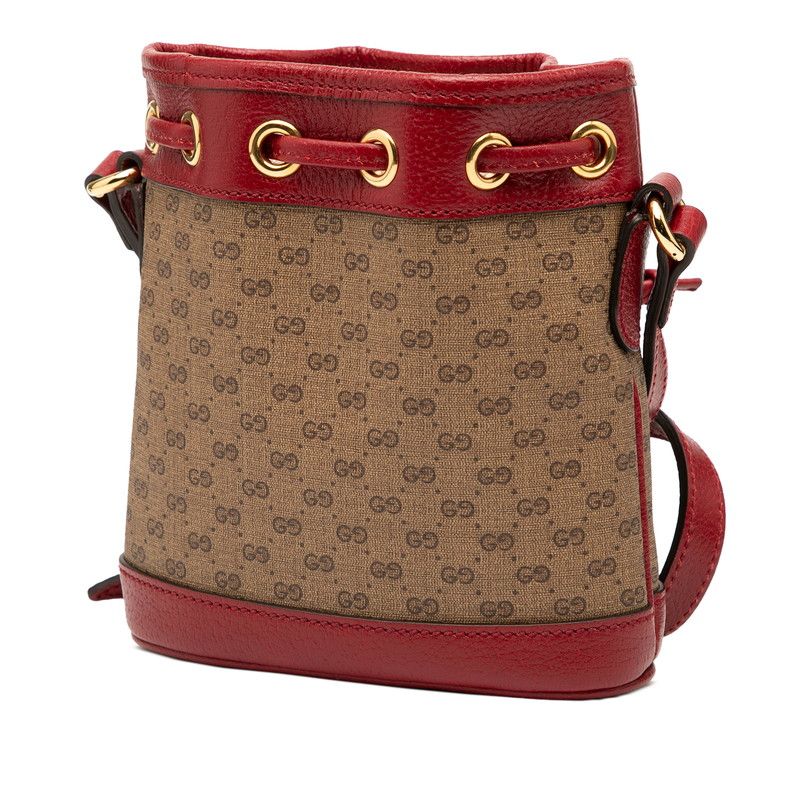Gucci X Doraemon Micro GG Supreme Mini Bucket Bag Shoulder Bag 647801 Brown Red