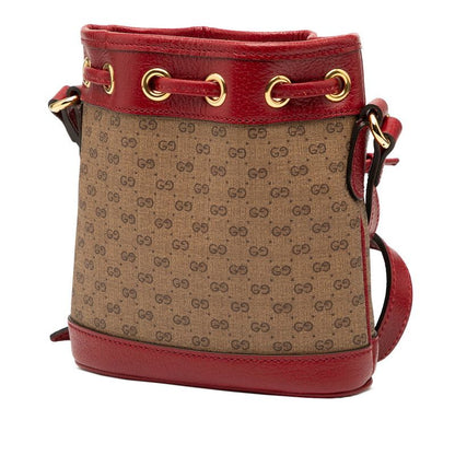 Gucci X Doraemon Micro GG Supreme Mini Bucket Bag Shoulder Bag 647801 Brown Red