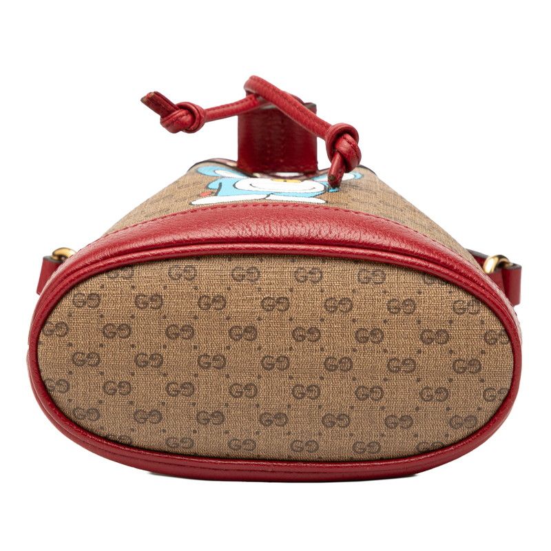 Gucci X Doraemon Micro GG Supreme Mini Bucket Bag Shoulder Bag 647801 Brown Red