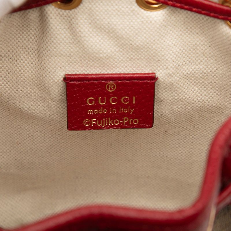 Gucci X Doraemon Micro GG Supreme Mini Bucket Bag Shoulder Bag 647801 Brown Red