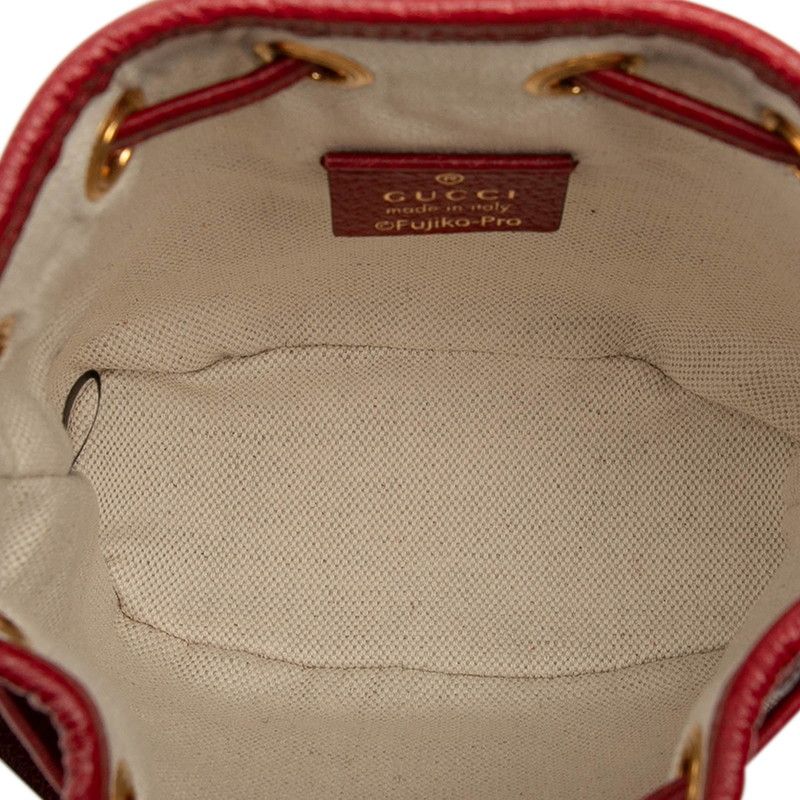 Gucci X Doraemon Micro GG Supreme Mini Bucket Bag Shoulder Bag 647801 Brown Red