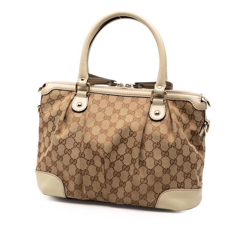Gucci GG Canvas Handbag Shoulder Bag 2WAY 247902 Beige White Canvas Leather