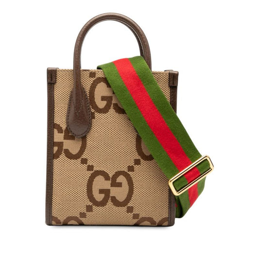 Gucci Jumbo GG Mini Tote Shoulder Bag 2WAY 699406 Beige Brown Canvas Leather