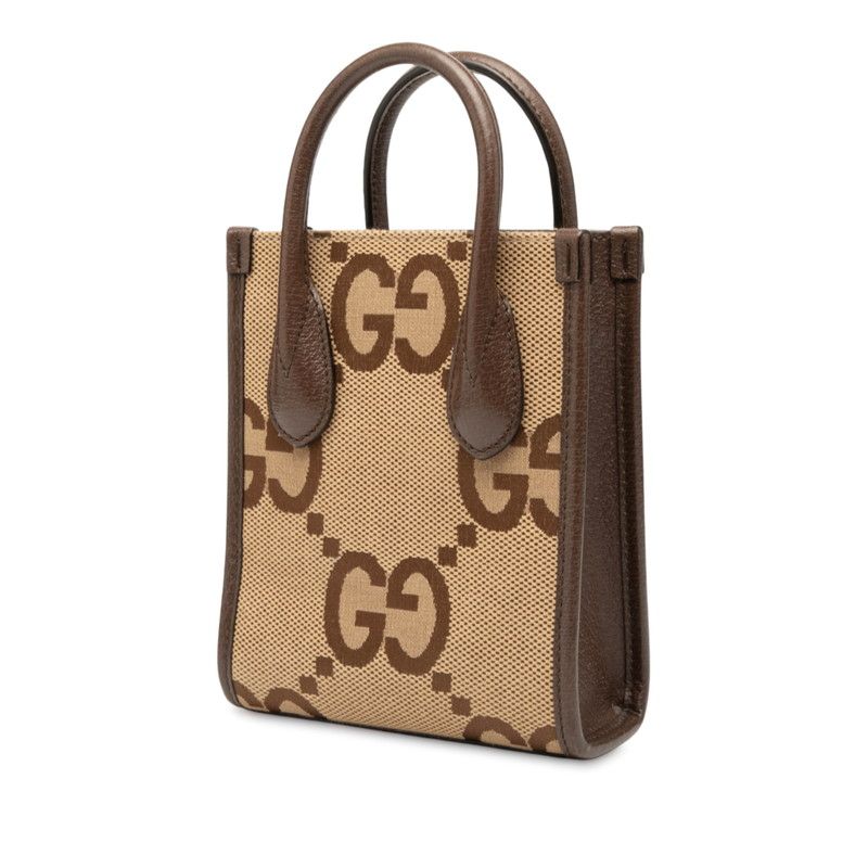 Gucci Jumbo GG Mini Tote Shoulder Bag 2WAY 699406 Beige Brown Canvas Leather