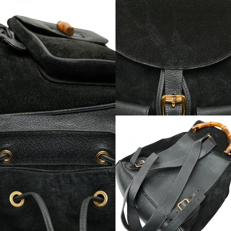 Gucci Bamboo Backpack 003 2058 0016 Black Suede Leather Women's Gucci