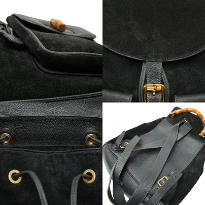 Gucci Bamboo Backpack 003 2058 0016 Black Suede Leather Women's Gucci