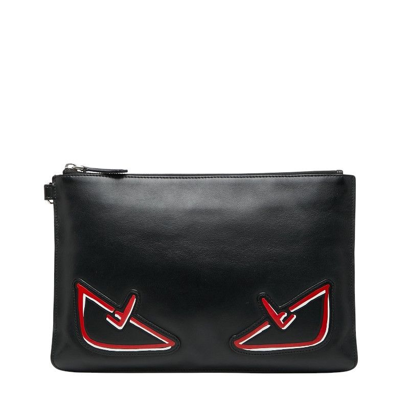 Fendi Monster Bug's Eye Clutch Bag Second Bag Pouch 7n0078 Black Leather Women