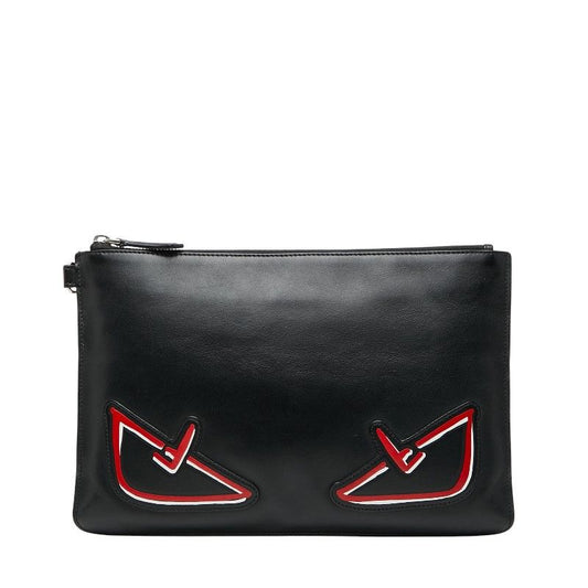 Fendi Monster Bug's Eye Clutch Bag Second Bag Pouch 7n0078 Black Leather Women