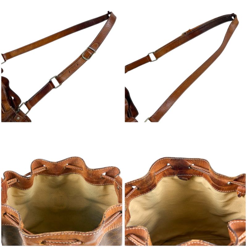 Celine Draw String Shape Shoulder Bag Macadam Pattern Brown Pvcleather Vintage