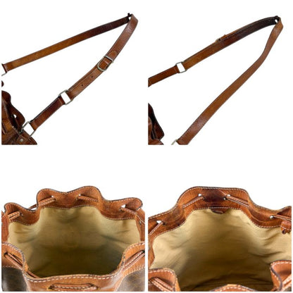 Celine Draw String Shape Shoulder Bag Macadam Pattern Brown Pvcleather Vintage