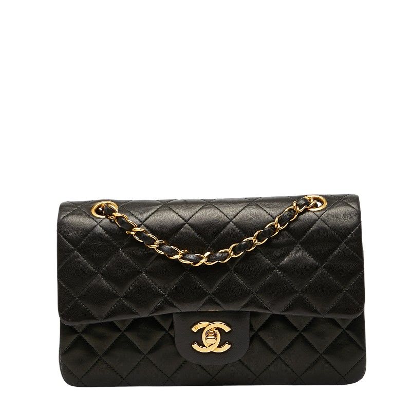 Chanel Coco Mark Matelasse 23 Double Flap Chain Shoulder Bag Black Lambskin