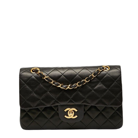 Chanel Coco Mark Matelasse 23 Double Flap Chain Shoulder Bag Black Lambskin