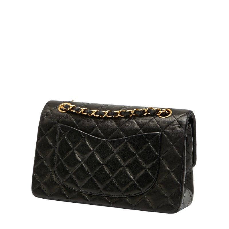 Chanel Coco Mark Matelasse 23 Double Flap Chain Shoulder Bag Black Lambskin