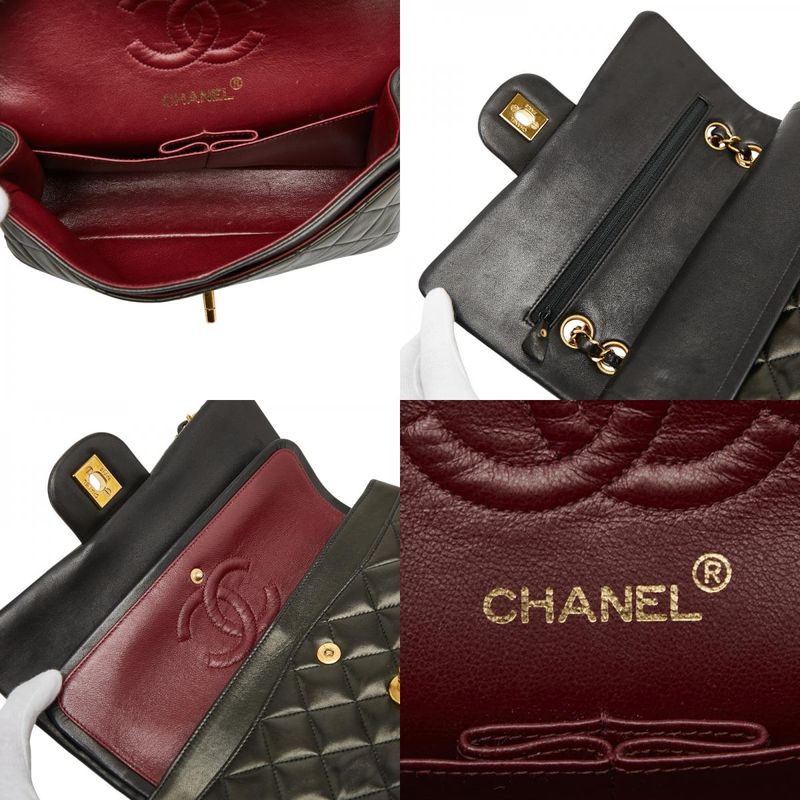 Chanel Coco Mark Matelasse 23 Double Flap Chain Shoulder Bag Black Lambskin