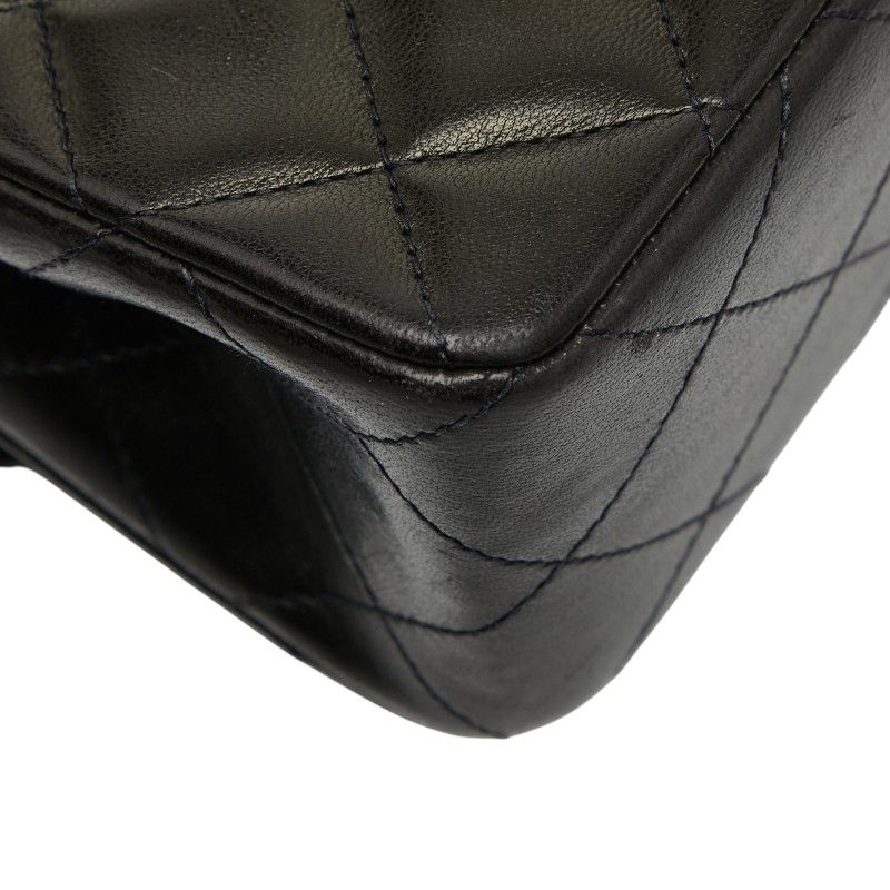 Chanel Coco Mark Matelasse 23 Double Flap Chain Shoulder Bag Black Lambskin