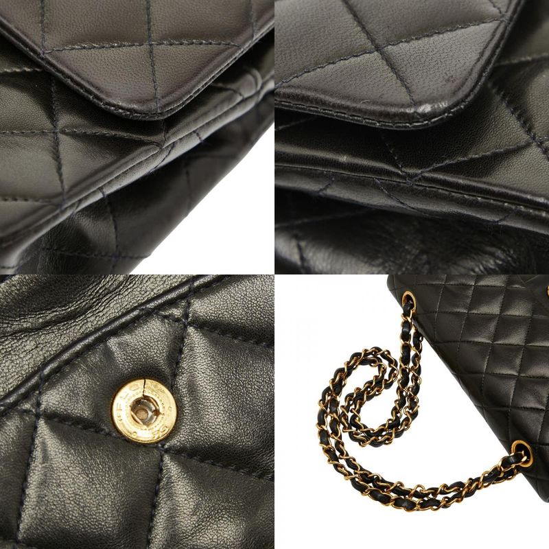 Chanel Coco Mark Matelasse 23 Double Flap Chain Shoulder Bag Black Lambskin