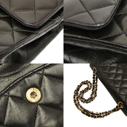 Chanel Coco Mark Matelasse 23 Double Flap Chain Shoulder Bag Black Lambskin